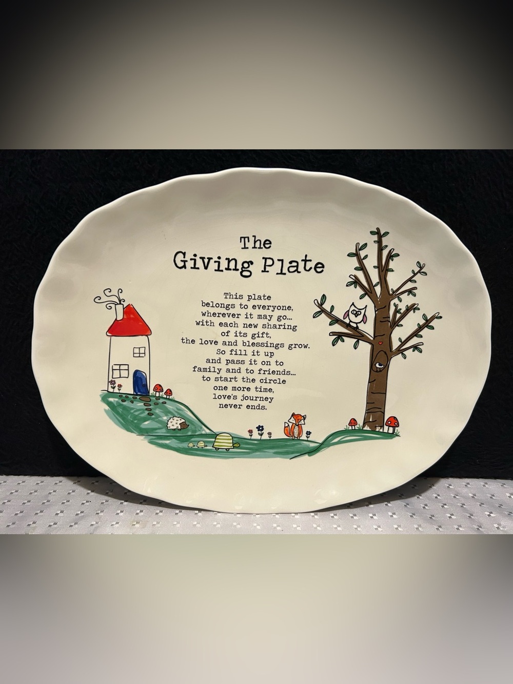Natural Life The Giving Plate Ceramic Oval 12" X 9.5" Hand Painted Platter